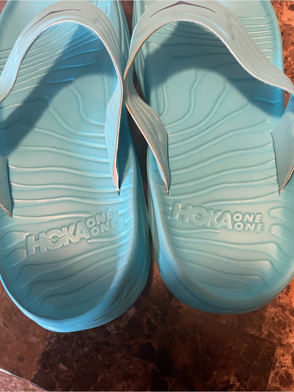 Hoka One One Women's Aqua Blue Recovery Flip Sandals size 11 women's or 9 men's
